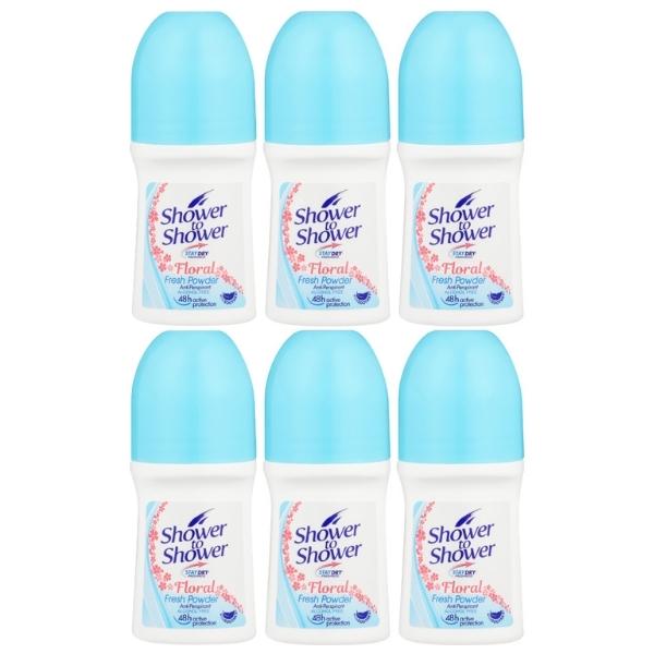 Shower To Shower – Ladies Roll-On 50ml -Floral Powder – Pack of 6