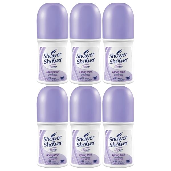 Shower To Shower – Ladies Roll-On 50ml -Spring Rain – Pack of 6