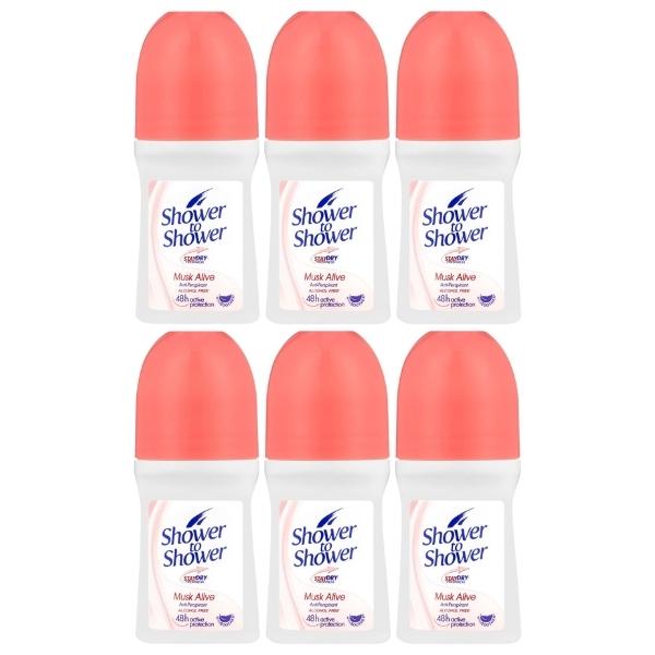Shower to Shower – Ladies Roll-On 50ml – Musk Alive – Pack of 6
