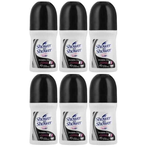 Shower to Shower – Ladies Roll-On 50ml – Invisible Dry – Pack of 6