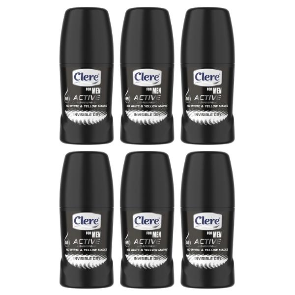 Clere – Roll On Deodorant For Men 50ml – Invisible Dry – Pack of 6