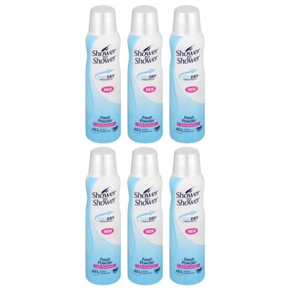 Shower To Shower – Ladies Anti-Perspirant 150ml – Fresh Powder – Pack of 6