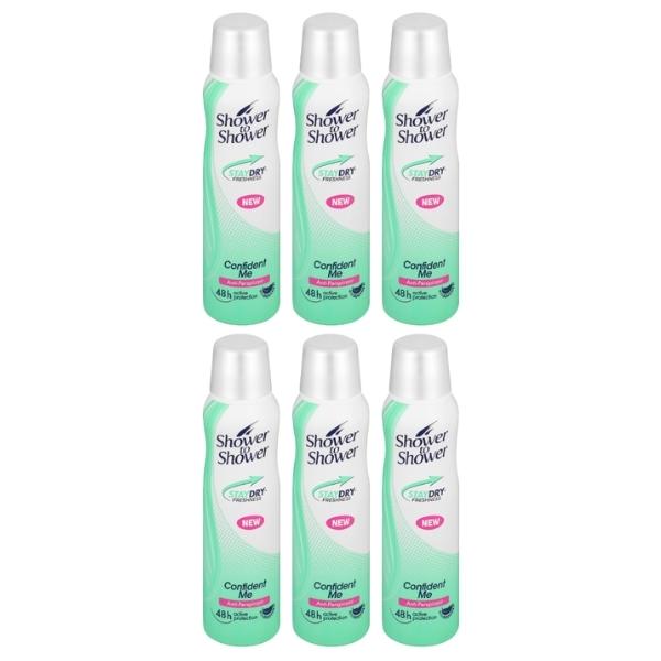 Shower To Shower – Ladies Anti-Perspirant 150ml – Confident Me – Pack of 6