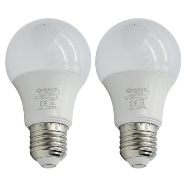 Waco – LED Sphere Bulb / Lamp A60 E27 4000K Cool White 7W – Pack of 2