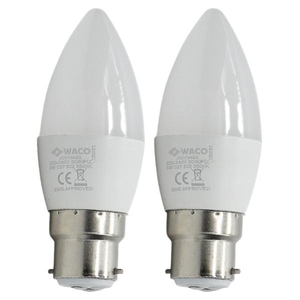 Waco – LED Lamp Candle / C37 B22 3500K – Warm White – 5W Pack of 2