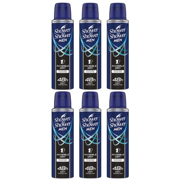 Shower To Shower – Anti- Perspirant For Men 150ml-Invisible Dry – Pack of 6