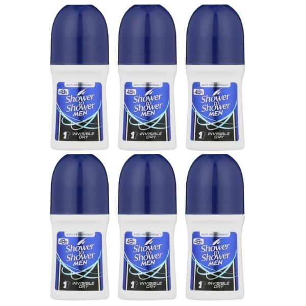 Shower To Shower – Roll – On For Men 50ml – Invisible Dry Pack of 6