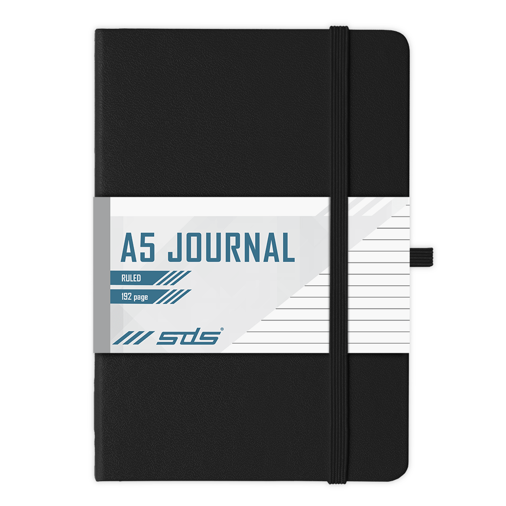 SDS A5 192 Page Lined Journal Hard Cover with Elastic Closure – Black