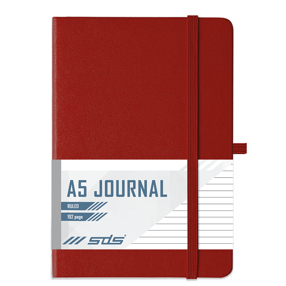 SDS A5 192 Page Lined Journal Hard Cover with Elastic Closure – Red