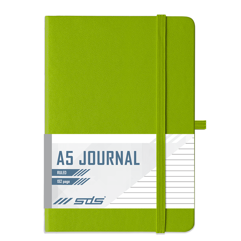 SDS A5 192 Page Lined Journal Hard Cover with Elastic Closure – Lime Green