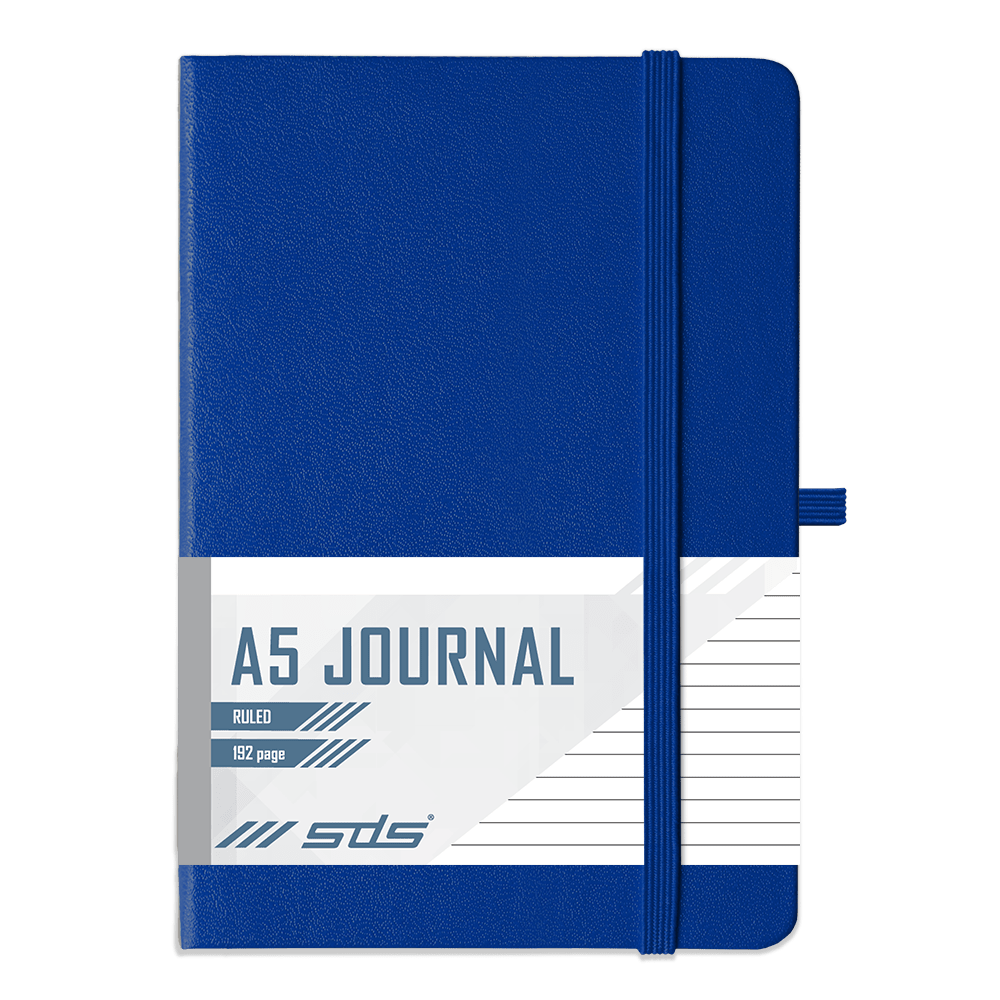 SDS A5 192 Page Lined Journal Hard Cover with Elastic Closure – Navy Blue