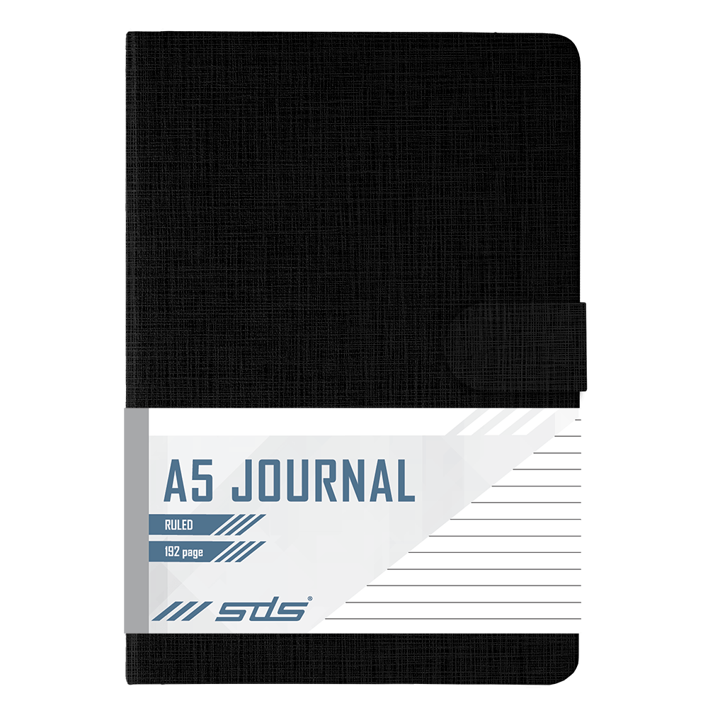 SDS A5 192 Page Lined Journal Hard Cover with Stud Closure – Black Linen