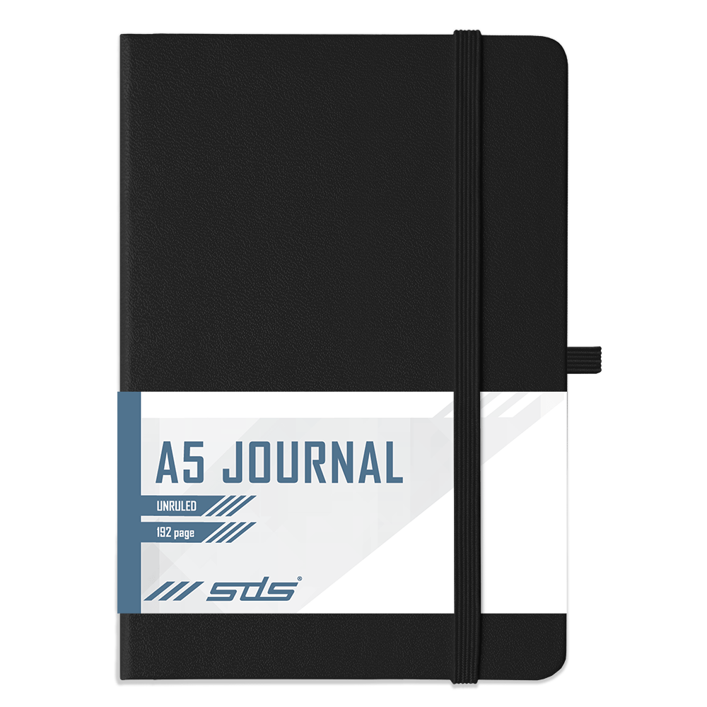 SDS A5 192 Page Unruled Journal Hard Cover with Elastic Closure – Black