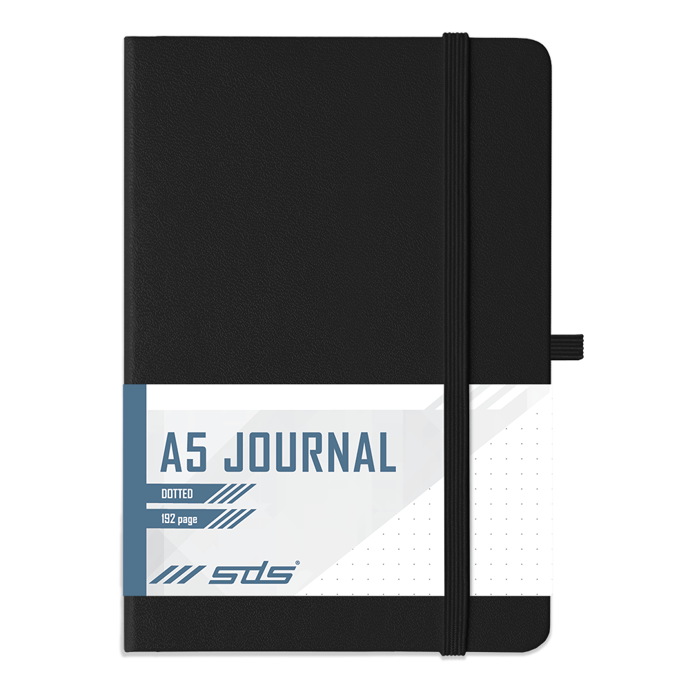 SDS A5 192 Page Dotted Journal Hard Cover with Elastic Closure – Black
