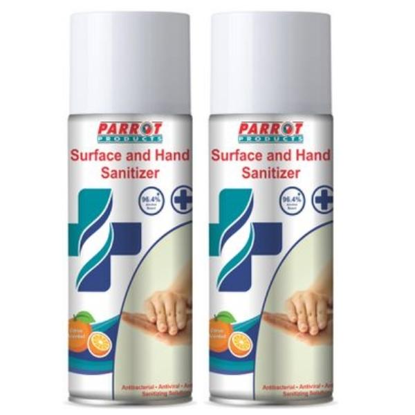 Parrot Products – 96.4% Alcohol Aerosol Sanitizer Citrus (400ml) Pack of 2
