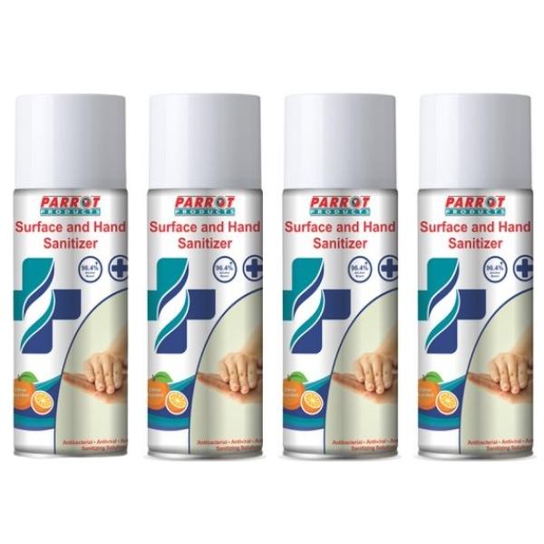 Parrot Products – 96.4% Alcohol Aerosol Sanitizer Citrus (400ml) Pack of 4