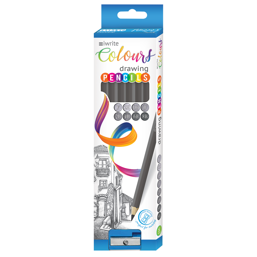 iWrite Colours Drawing & Scetching Pencils – Set of 8 Grades with Sharpener