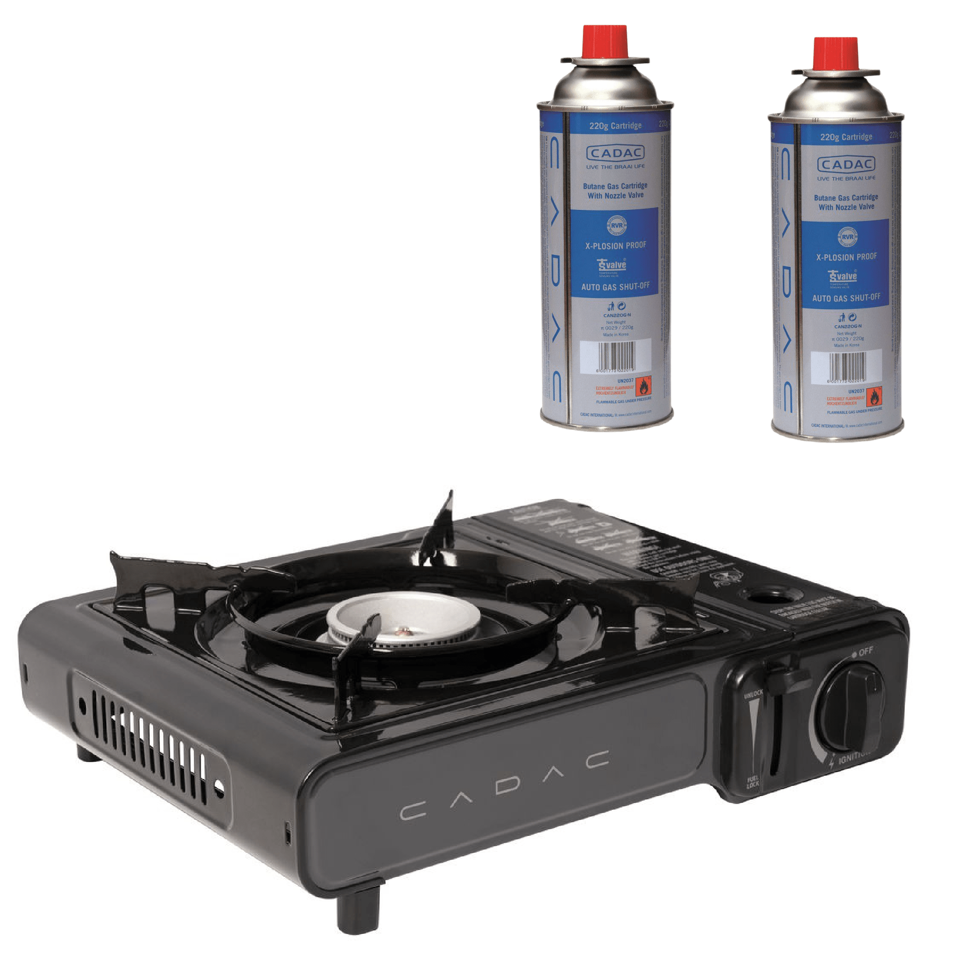 Cadac Portable Stove and 2 x 220GR Nozzle Valve Cartridge