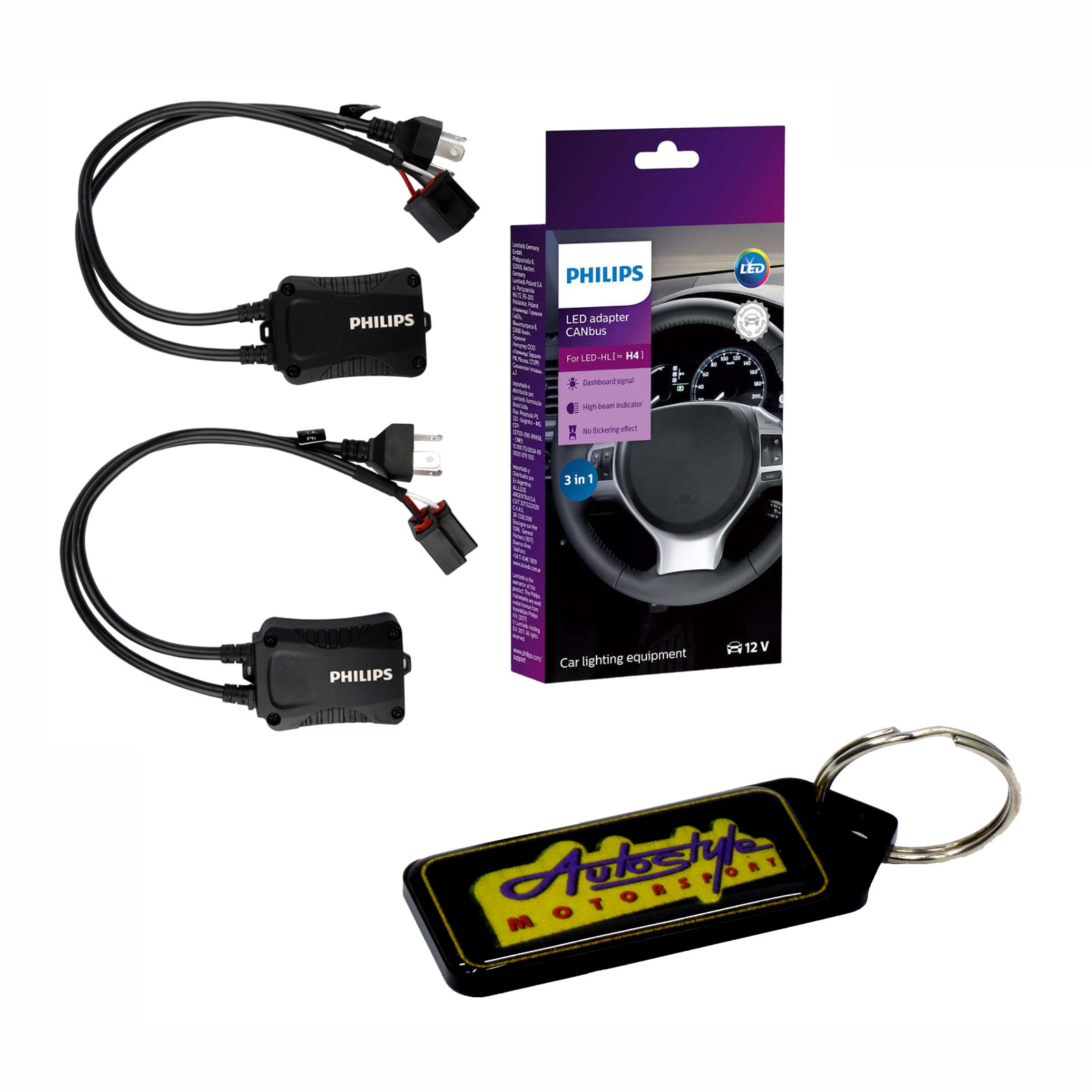 Philips LED Canbus H4 Car Headlight Adapter & Gel Key Holder