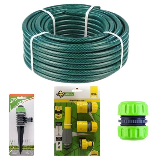 MTS – Hose Pipe (30m) With Hosepipe Fittings, Sprinkler and Mender – Combo