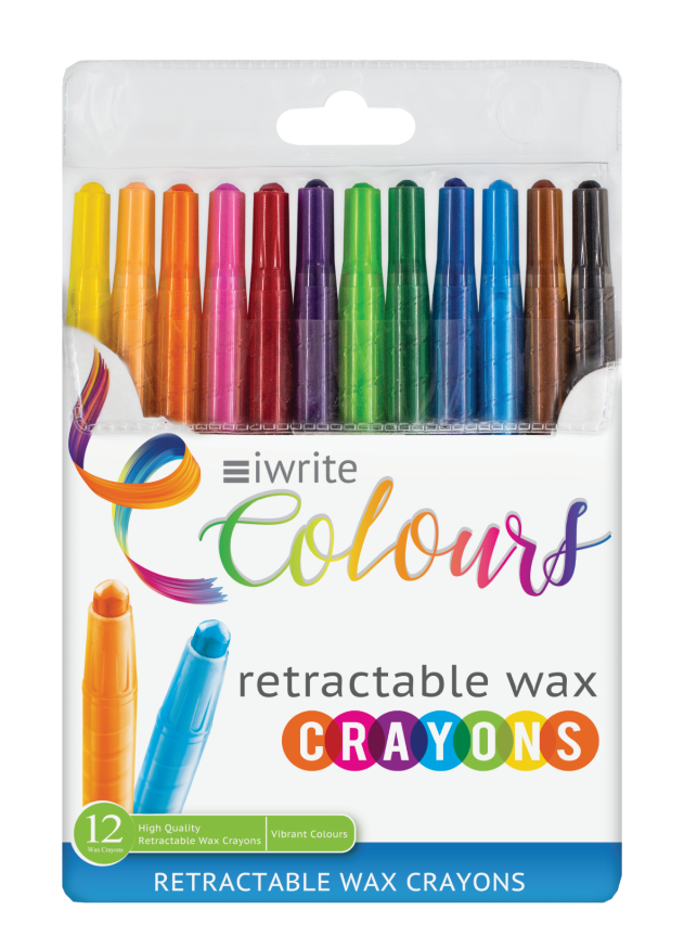 iWrite Colours Retractable Crayons – Assorted Pack of 12 – Twist to Retract