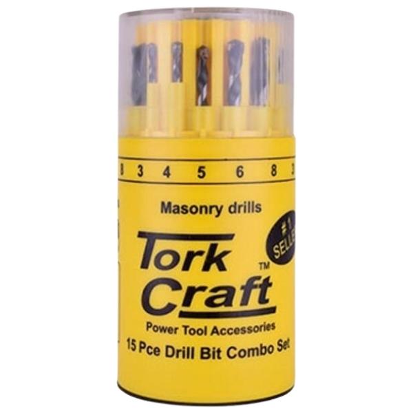 Tork Craft – Drill Bit Combo Set Masonry, Wood, HSS-Twist Drills – 15Piece