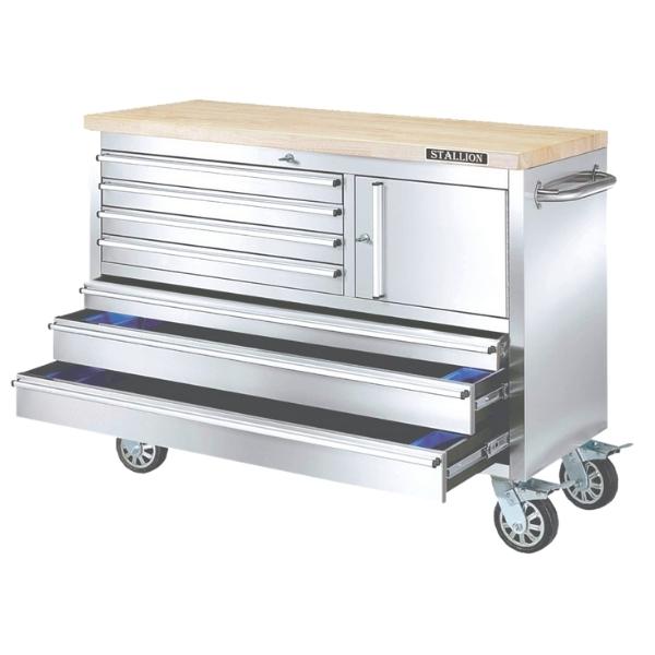 Stallion – Tool Trolley / Empty Stainless Steel Workbench On Wheels 120cm