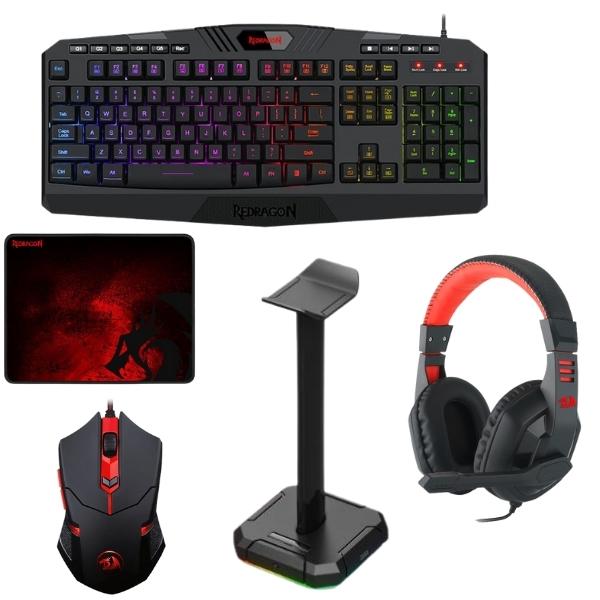 REDRAGON – 4 in 1 RGB Gaming Keyboard Set and USB RGB Headset Stand Combo