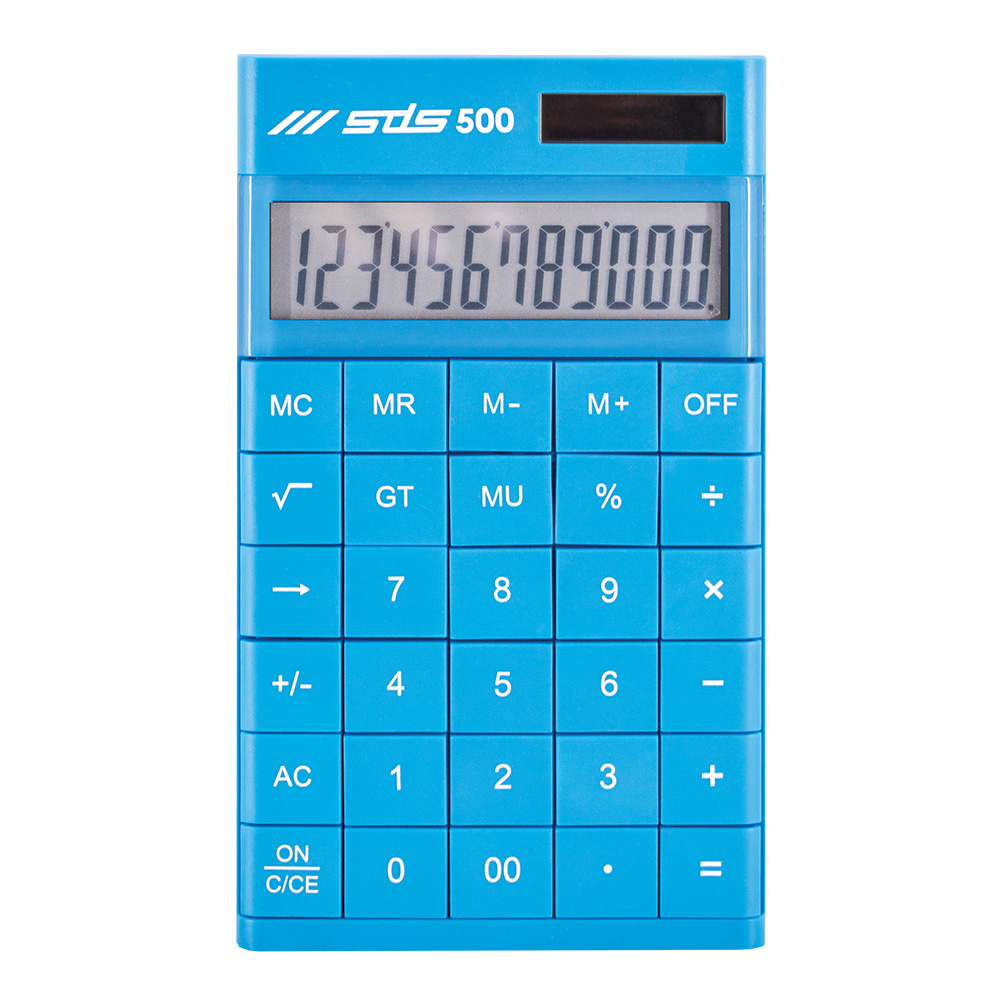 SDS 500 12 Digit Desktop Calculator – Dual Powered – Sky Blue