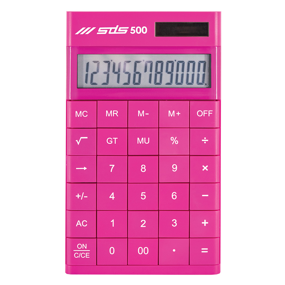SDS 500 12 Digit Desktop Calculator – Dual Powered – Pink