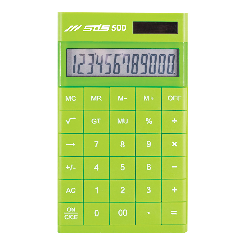 SDS 500 12 Digit Desktop Calculator – Dual Powered – Green