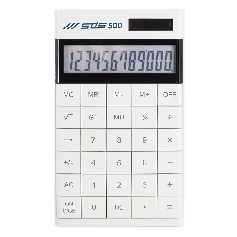 SDS 500 12 Digit Desktop Calculator – Dual Powered – White