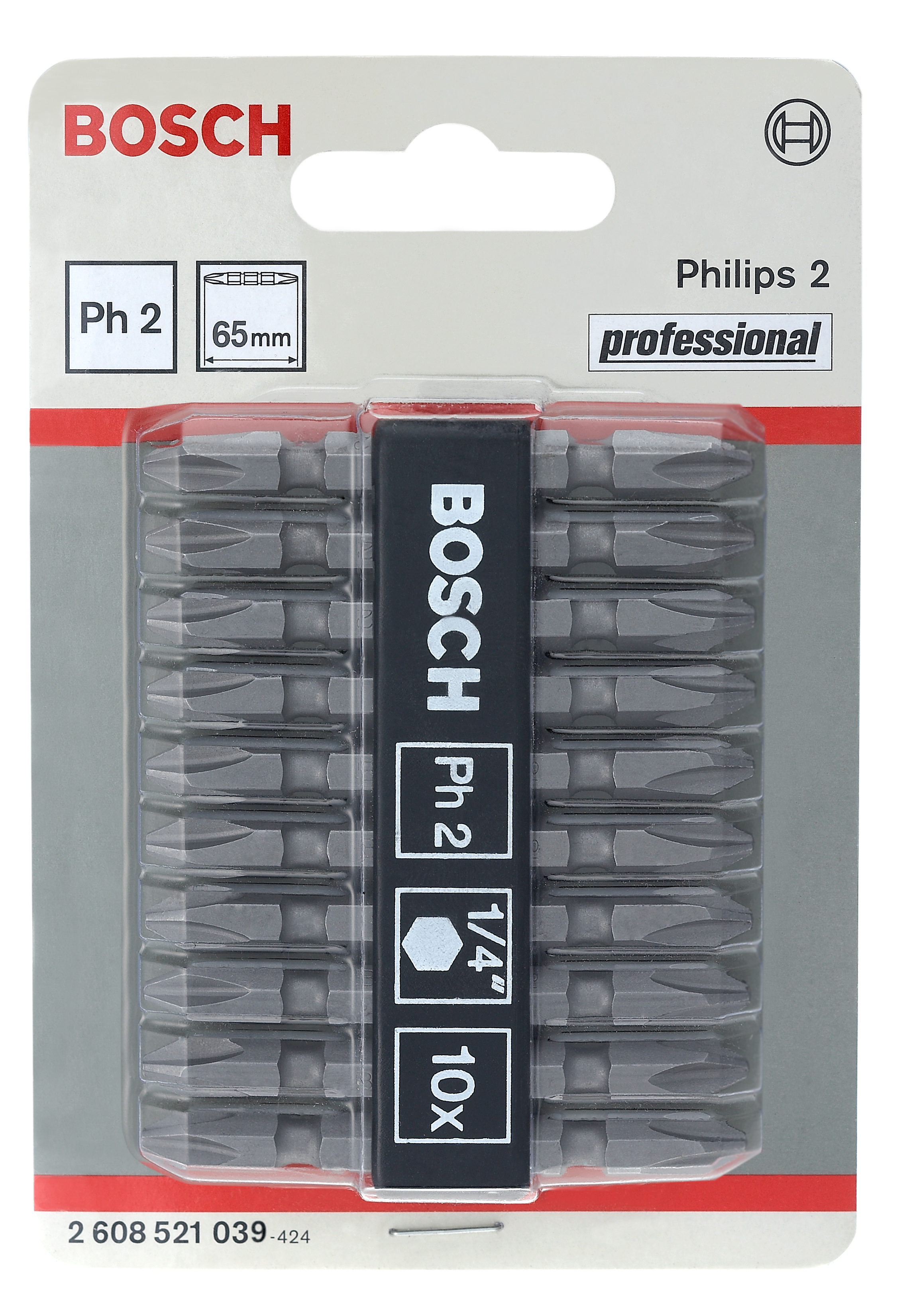 Double ended SDB set Grey color PH2; PH2; 65 mm, 10 Piece
