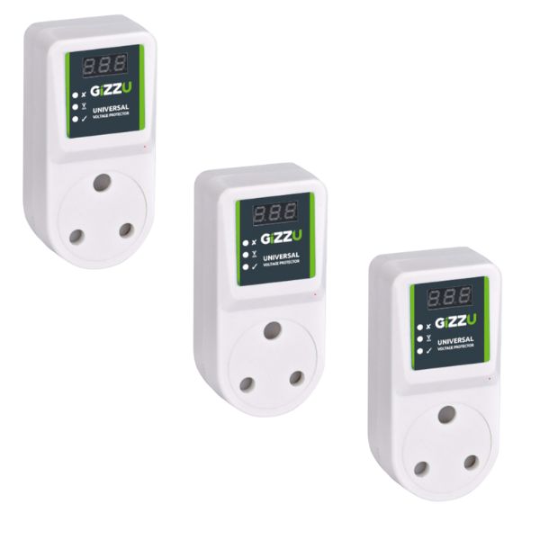 Gizzu – Universal – Voltage – Protector -Plug – Pack of 3