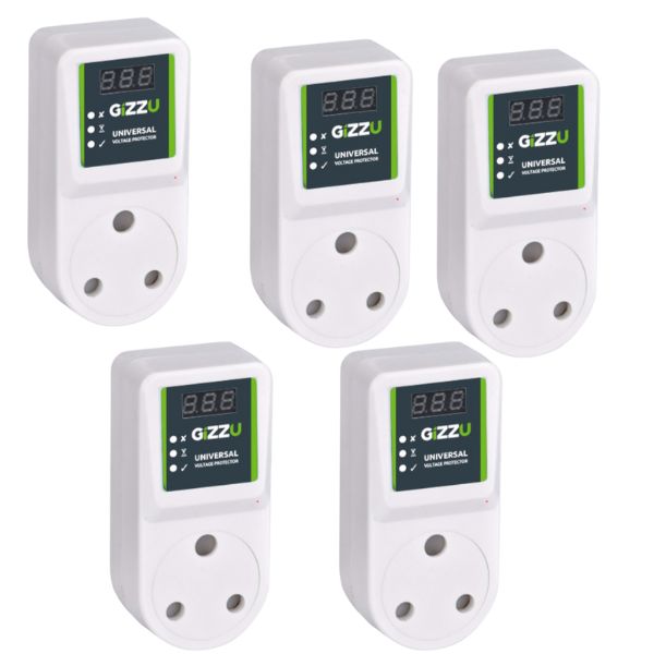 Gizzu – Universal – Voltage – Protector -Plug – Pack of 5