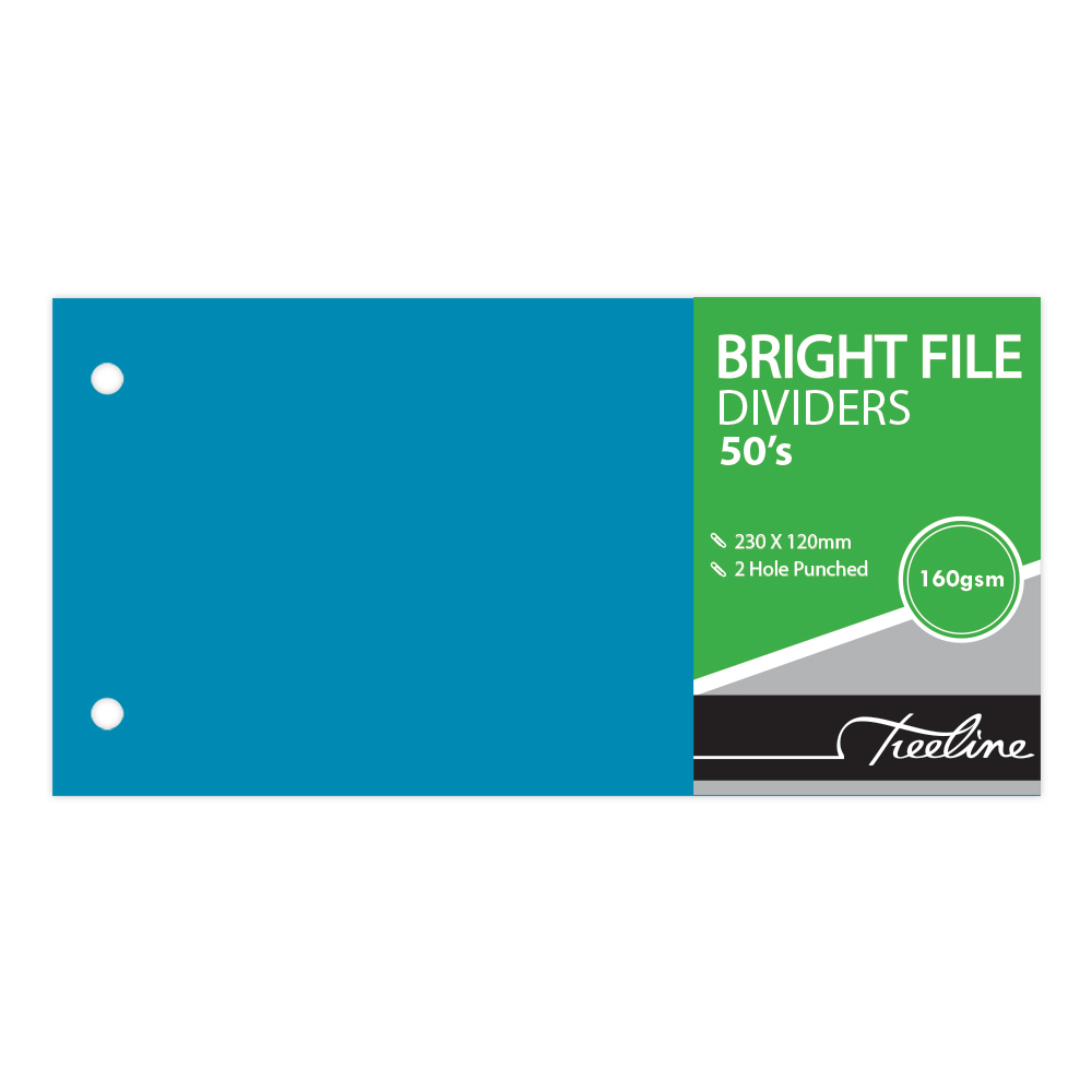 Treeline Bright File Dividers 230x120mm Blue – Pack of 50