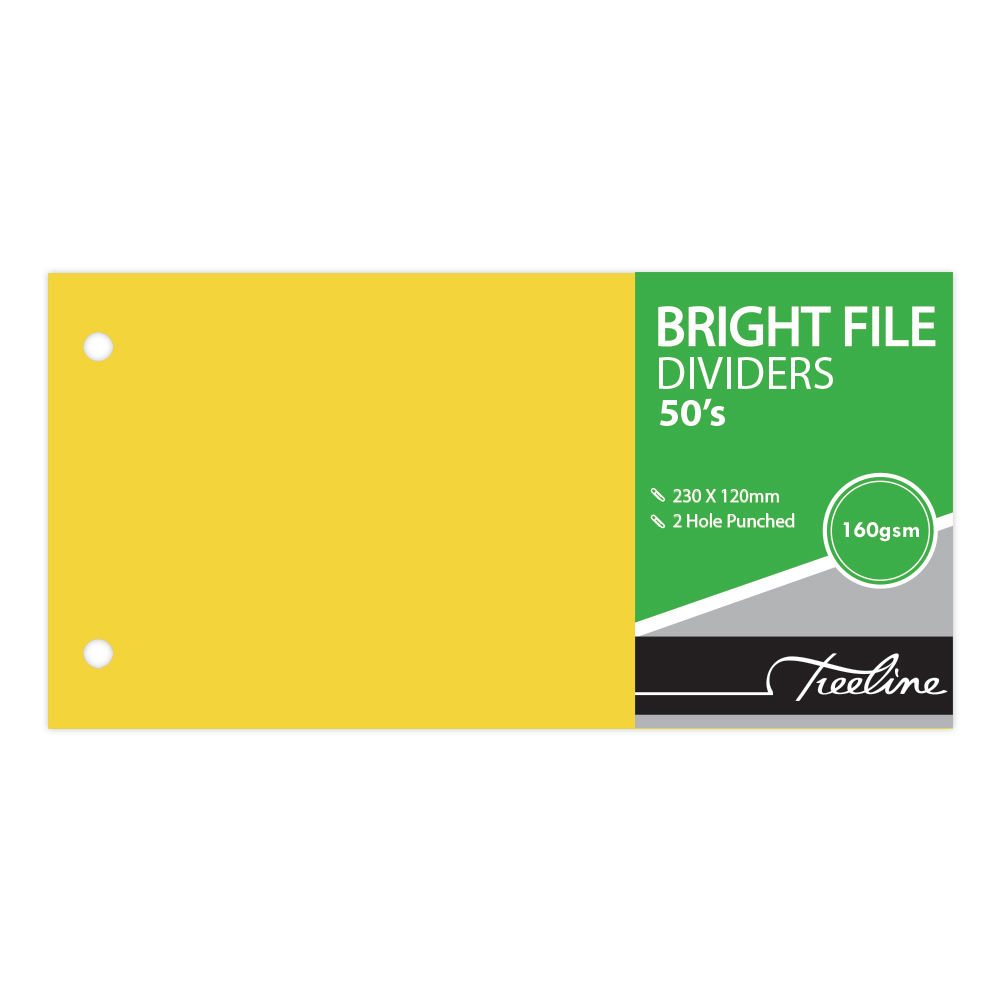 Treeline Bright File Dividers 230x120mm Yellow – Pack of 50
