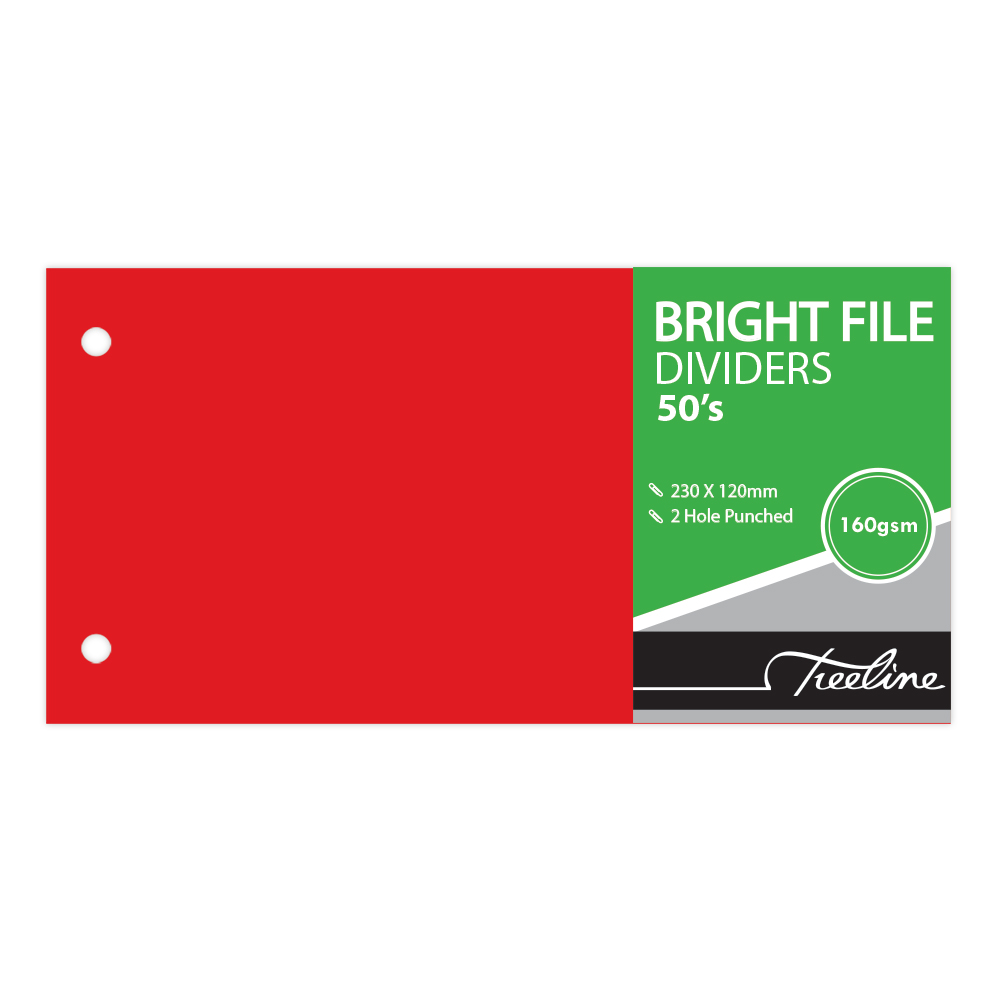Treeline Bright File Dividers 230x120mm Red – Pack of 50Product