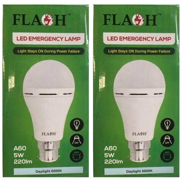 Flash – Emergency LED Lamp Rechargeable A60 (5W) Pack of 2