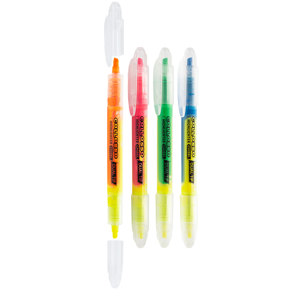 Collosso Slimline Highlighters Dual Chisel Tip – Wallet of 4