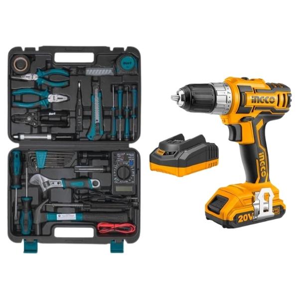 Ingco – Cordless Drill Combo (20V) and DIY Electricians Tool Set (30 Piece)