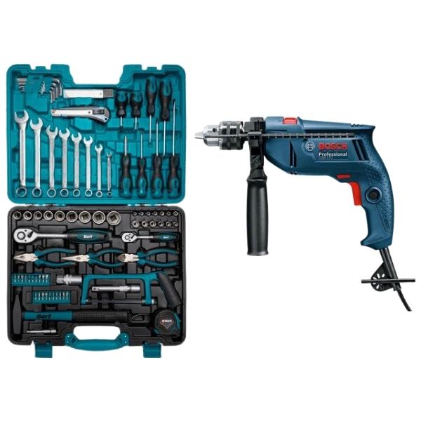 Bosch – Impact Drill (GSB 570) With Mechanics DIY Hand Tool Set (90) Pieces
