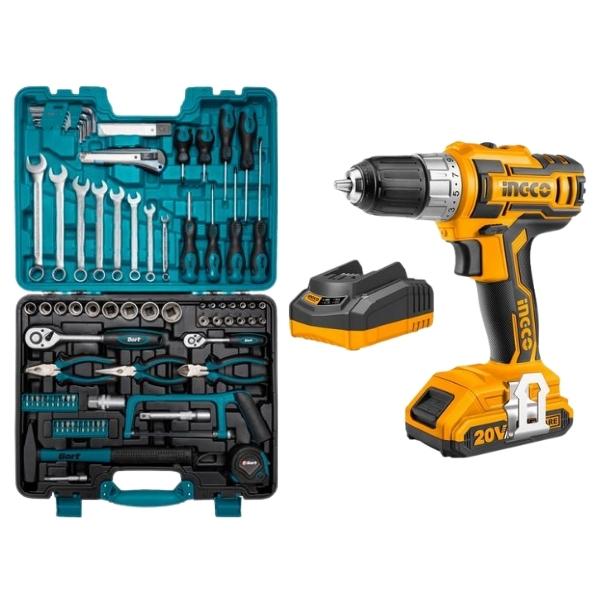 Ingco – Cordless Drill Combo (20V) and Mechanics DIY Hand Tool Set 90 Piece