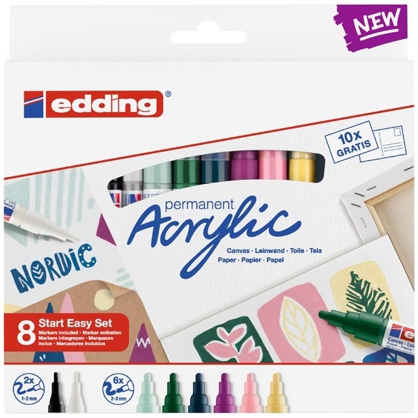 Edding – Permanent Acrylic Start Easy Set 8 Plus A6 Artist Pad 10 Sheets