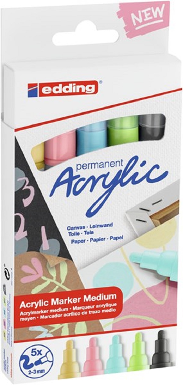 Edding – 5100 Permanent Acrylic Markers Pastel 5`s
