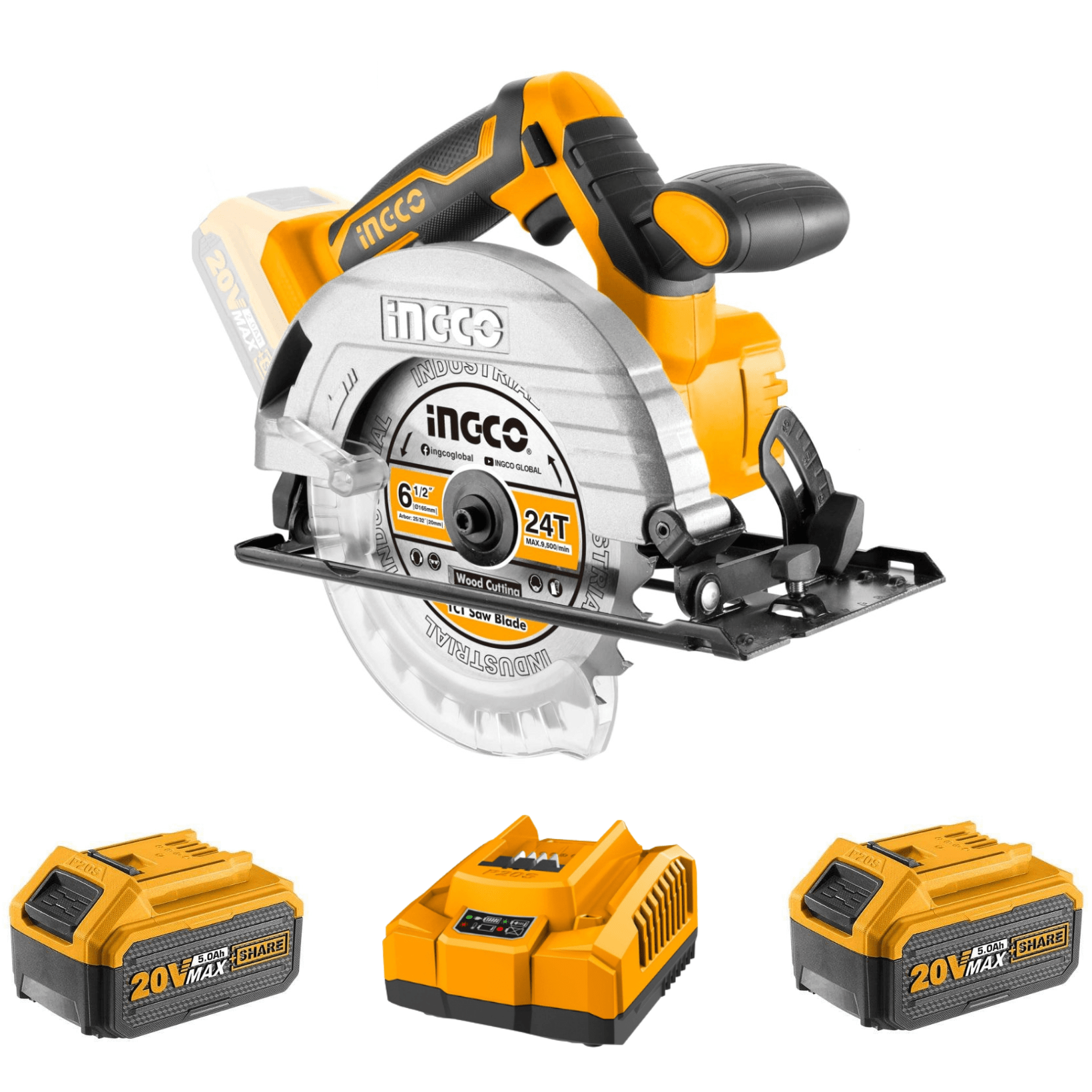 Ingco Cordless Circular Saw 165mm 20V (Includes 165mm Blade) Kit