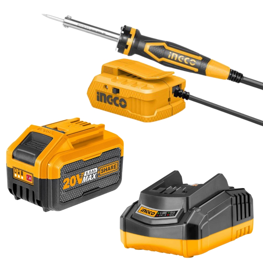 INGCO – Soldering Iron (40W) – 20V + Charger + Battery Pack – (6.0AH)