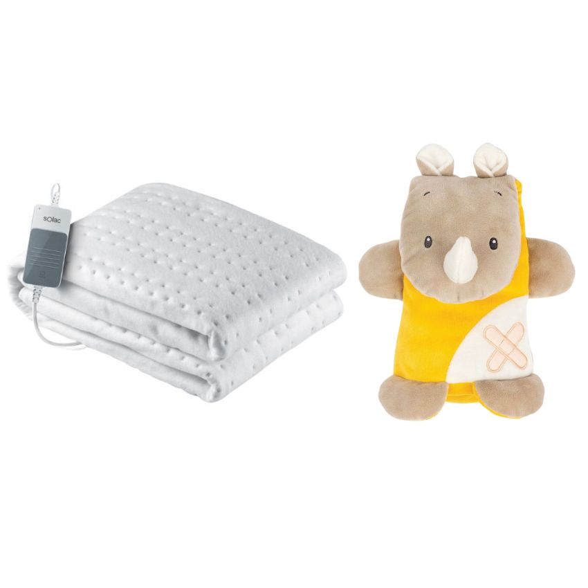 Solac – Kids Single Bed Electrical Heat Blanket and Nattou Plush – Rhino