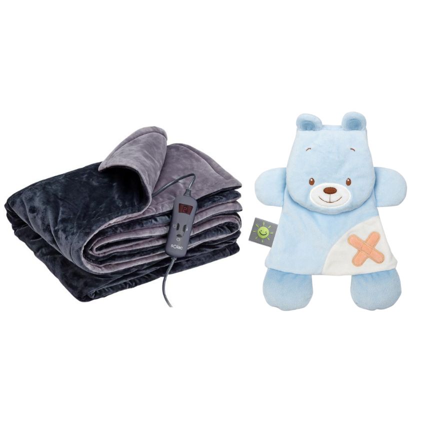 Solac – Kids Single Bed Electric Throw Over Blanket & Nattou & Gelpack-Bear