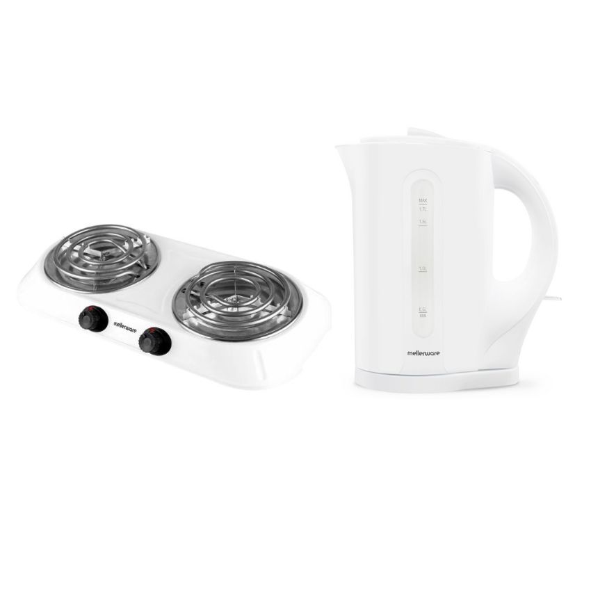Mellerware – Double Spiral Hotplate & “Tugela” 1.7L Cordless Kettle – White